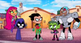 (L-R) Starfire voiced by HYNDEN WALCH, Raven voiced by TARA STRONG, Robin voiced by SCOTT MENVILLE, Beast Boy voiced by GREG CIPES and Cyborg voiced by KHARY PAYTON in Warner Bros. Animation's Animated Adventure "TEEN TITANS GO! TO THE MOVIES," a Warner Bros. Pictures release.